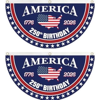 USA 250th Anniversary Banner 1776-2026, Patriotic American Flag Bunting for July 4th Memorial Day Decor, Outdoor Heavy Duty 2-Pack with Brass Grommets, 1.5x3 Ft Each-HS