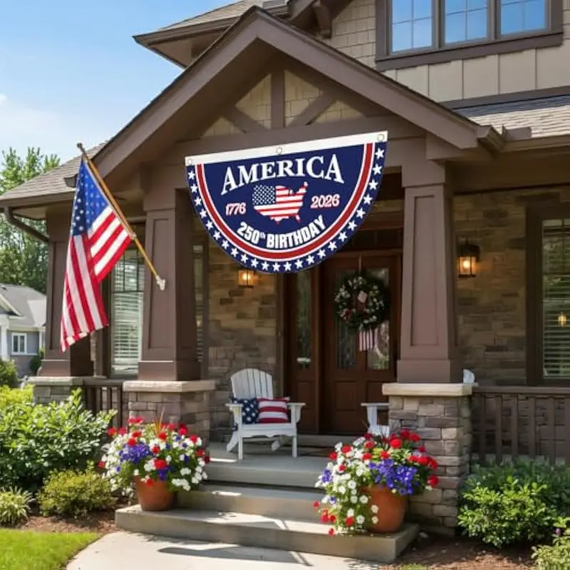 USA 250th Anniversary Banner 1776-2026, Patriotic American Flag Bunting for July 4th Memorial Day Decor, Outdoor Heavy Duty 2-Pack with Brass Grommets, 1.5x3 Ft Each-HS
