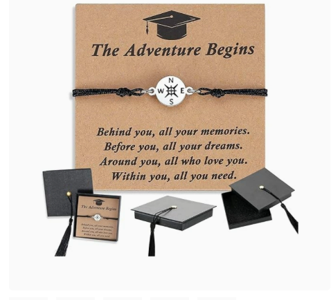 Graduation Gifts for Her Him Class of 2026, Stainless Steel Compass Charm Bracelet with Cap-shape Box, Commemorative Keepsake Jewelry,Senior High School & College Grad Gift Ideas-HS