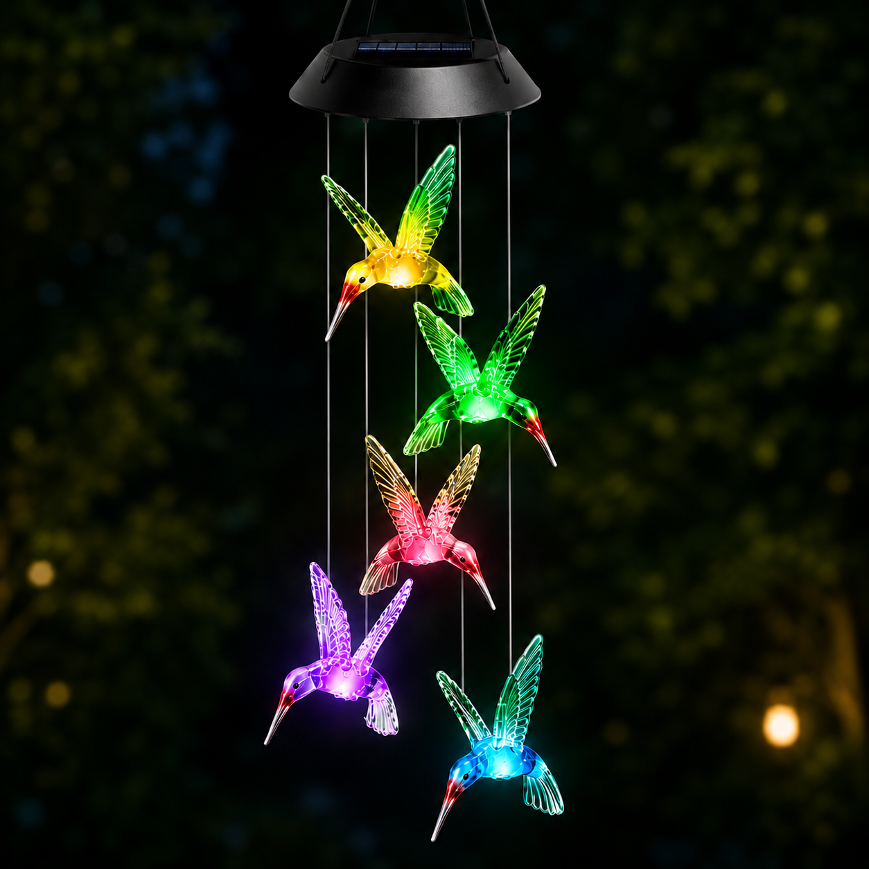 Butterfly & Sunbird Solar Wind Chime Light – Waterproof Outdoor Decor for Porch, Patio & Windowsill with Rainbow LED Glow-HS