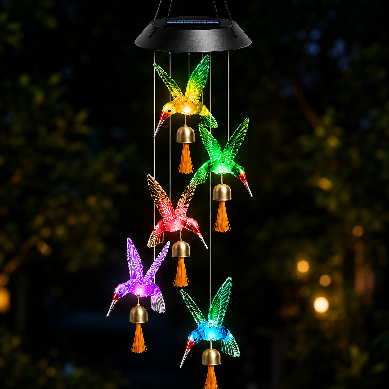 Butterfly & Sunbird Solar Wind Chime Light – Waterproof Outdoor Decor for Porch, Patio & Windowsill with Rainbow LED Glow-HS